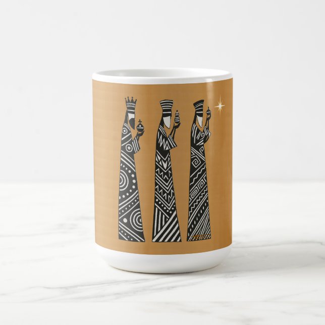 Three Wise Men Black & White Christmas Nativity Coffee Mug (Center)