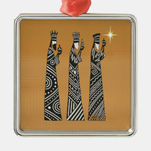 Three Wise Men Black & White Christmas Nativity Metal Tree Decoration