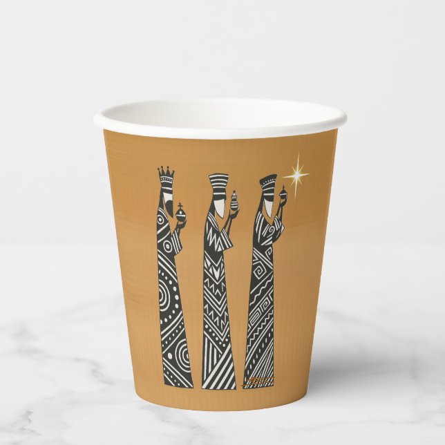 Three Wise Men Black & White Christmas Nativity Paper Cups (Front)