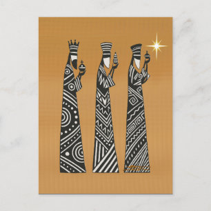 Three Wise Men Black & White Christmas Nativity Postcard