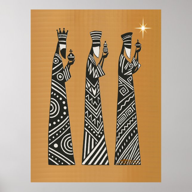 Three Wise Men Black & White Christmas Nativity Poster (Front)