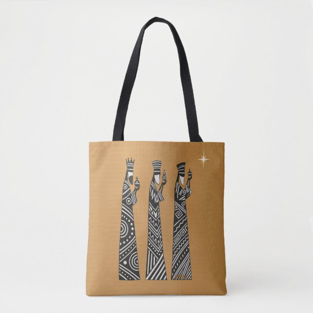 Three Wise Men Black & White Christmas Nativity Tote Bag (Front)
