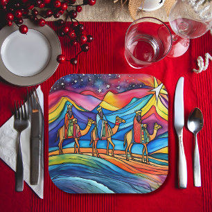 Three Wise Men Colorful Christmas Holiday  Paper Plate