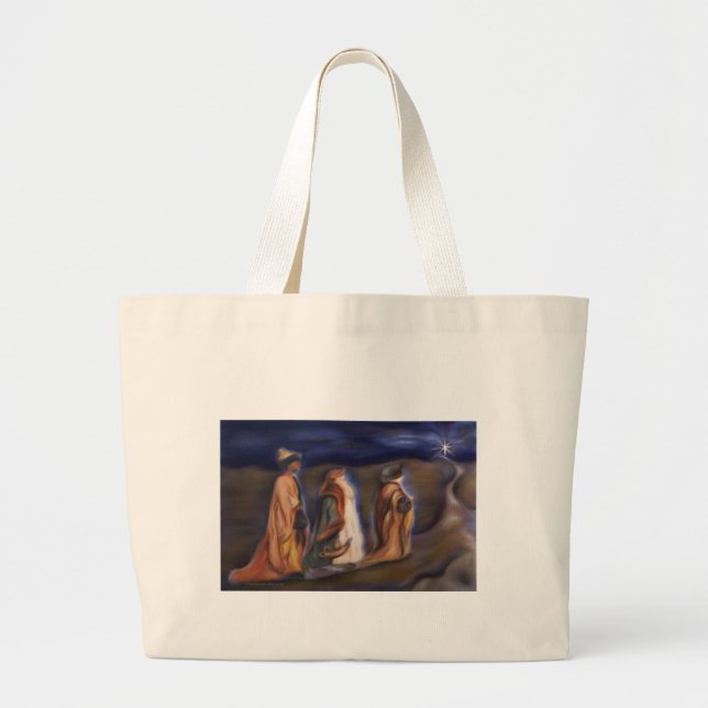 Three Wise Men Following born King  Bethlehem walk Large Tote Bag (Front)