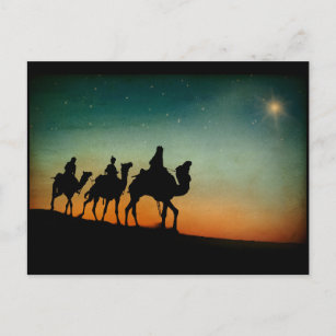 Three Wise Men following Star Christmas  Holiday Postcard