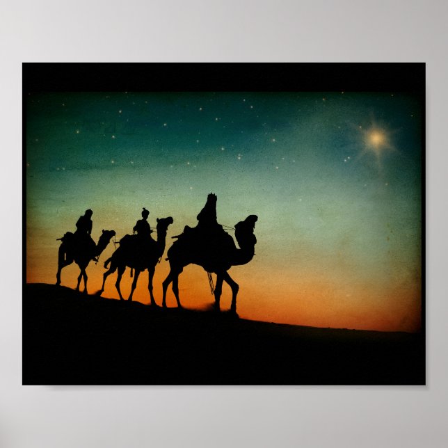 Three Wise Men following Star Christmas  Holiday  Poster (Front)