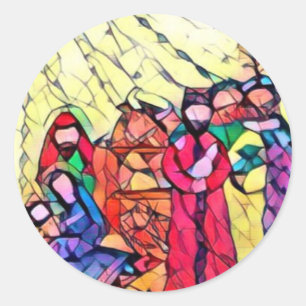 Three wise men in Manger Classic Round Sticker