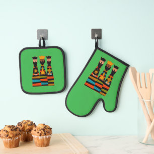 Three Wise Men Modern Mid-Century Oven Mitt & Pot Holder Set