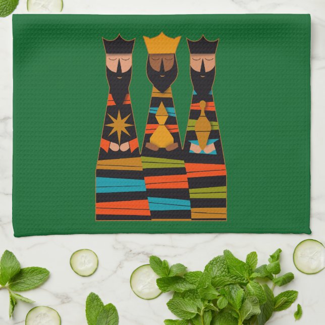 Three Wise Men Modern Mid-Century Tea Towel (Folded)