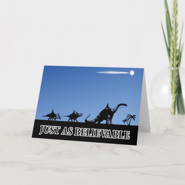 Three wise men on dinosaurs holiday card (Front)