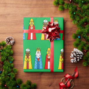 Three Wise Men on Green Wrapping Paper