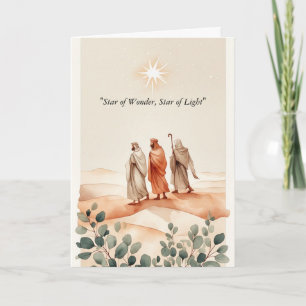 Three Wise Men Star Eucalyptus Peach Watercolor Card