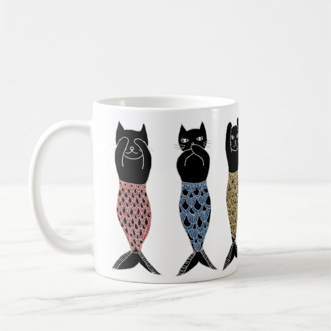 Three wise Mermaid Cats Coffee Mug (Left)