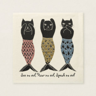 Three wise Mermaid Cats Napkin