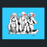 Three Wise Monkeys 3D Specs Pop Art Poster Print<br><div class="desc">"Three Wise Monkeys in 3D Specs and Headphones" an original digital pop art painting by Scottish artist MWright for artwright. A humourous painting.</div>