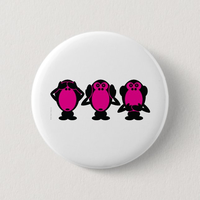 Three Wise Monkeys 6 Cm Round Badge (Front)