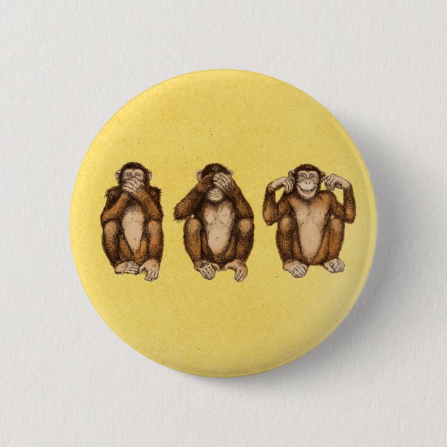 Three wise monkeys 6 cm round badge (Front)