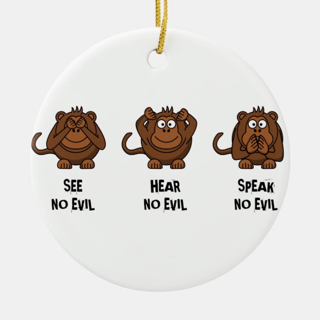 Three Wise Monkeys Ceramic Tree Decoration (Front)