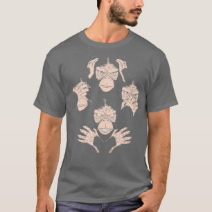 Three Wise Monkeys See Hear Speak No Evil Ape Face T-Shirt