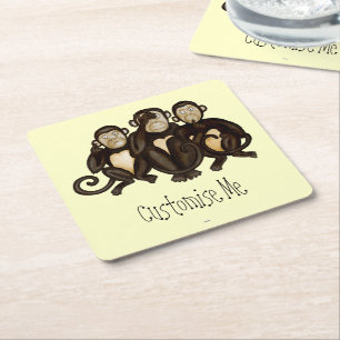 Three Wise Monkeys Square Paper Coaster
