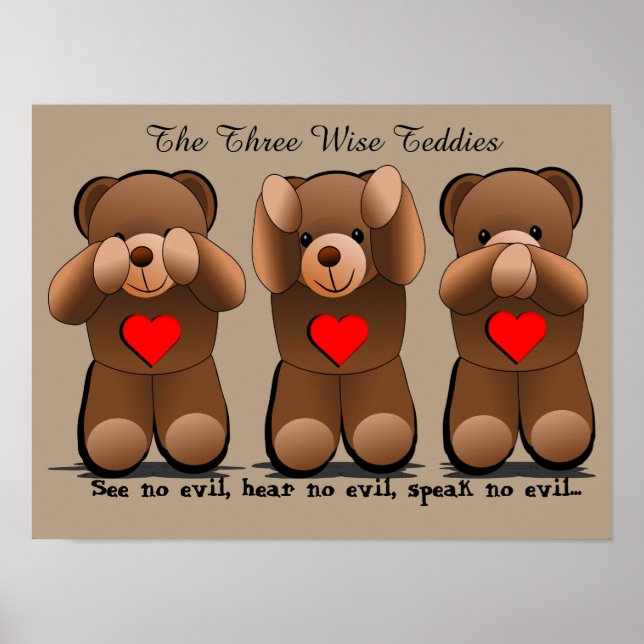 Three Wise Monkeys, Teddy Bear Print (Front)