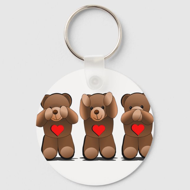 Three Wise Monkeys, Teddy Bear Print Key Ring (Front)