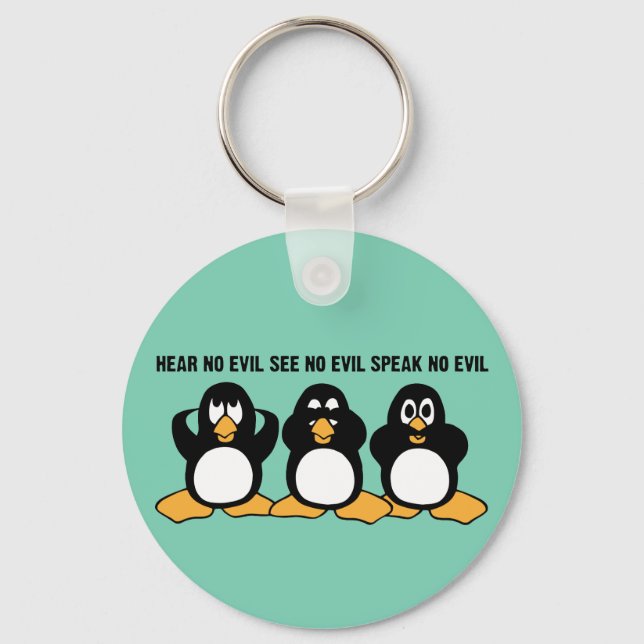 Three Wise Penguins Design Graphic Key Ring (Front)