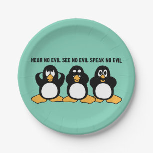 Three Wise Penguins Humour Paper Plate