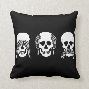 Three wise skulls, see, hear, speak no evil cushion