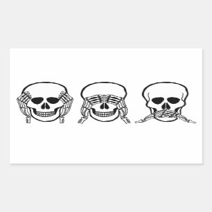 Three wise skulls, see, hear, speak no evil rectangular sticker