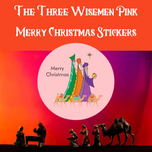Three Wisemen Pink Christmas Church Stickers