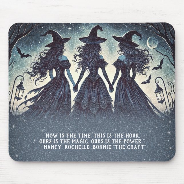 Three Witches at Night Starry Halloween  Mouse Pad (Front)