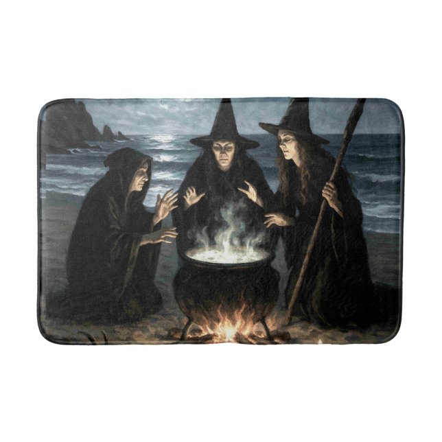 Three Witches Brew Cauldron Full Moon Beach  Bath Mat (Front)