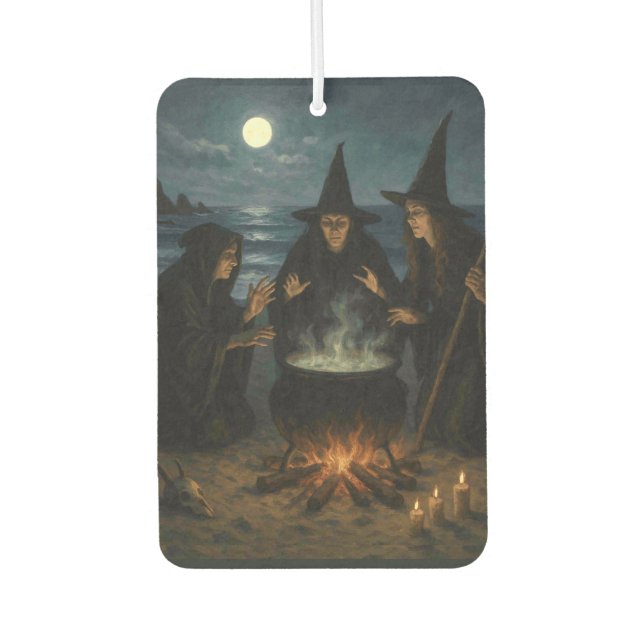 Three Witches Brew Cauldron Full Moon Beach  Car Air Freshener (Front)