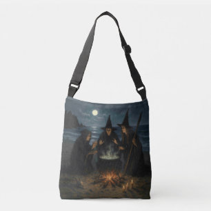 Three Witches Brew Cauldron Full Moon Beach  Crossbody Bag