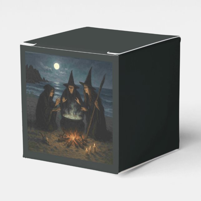 Three Witches Brew Cauldron Full Moon Beach  Favour Box (Front Side)
