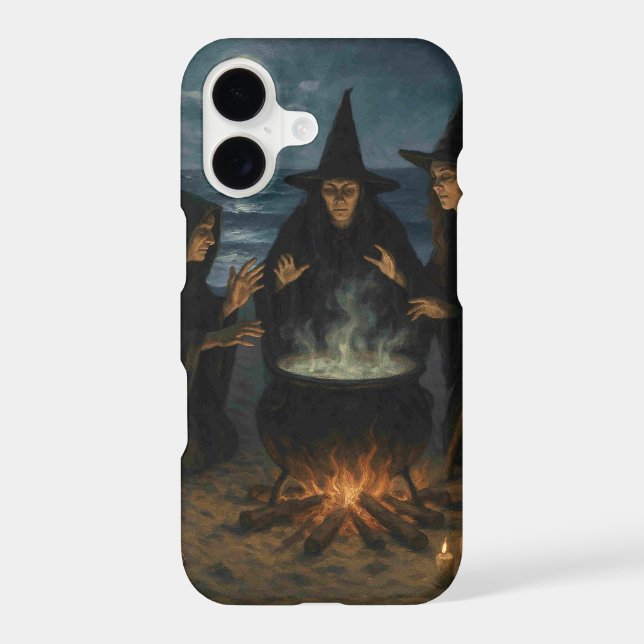 Three Witches Brew Cauldron Full Moon Beach  iPhone Case (Back)