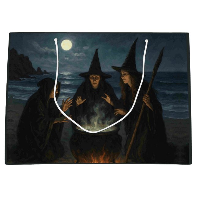 Three Witches Brew Cauldron Full Moon Beach  Large Gift Bag (Front)
