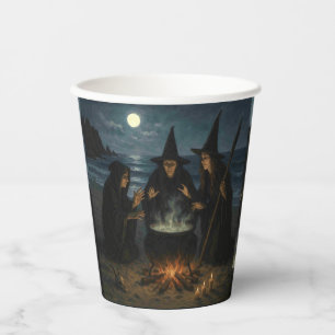 Three Witches Brew Cauldron Full Moon Beach Paper Cups