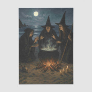 Three Witches Brew Cauldron Full Moon Beach Tissue Paper