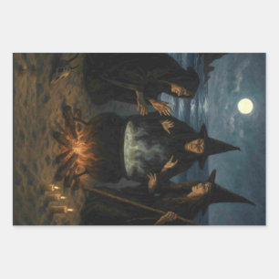 Three Witches Brew Cauldron Full Moon Beach  Wrapping Paper Sheet