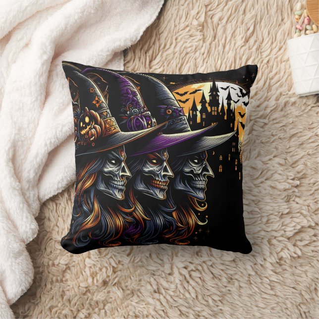Three witches cast spells on Halloween night Cushion (Blanket)