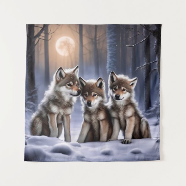 Three Wolf Cubs Tapestry (Front)