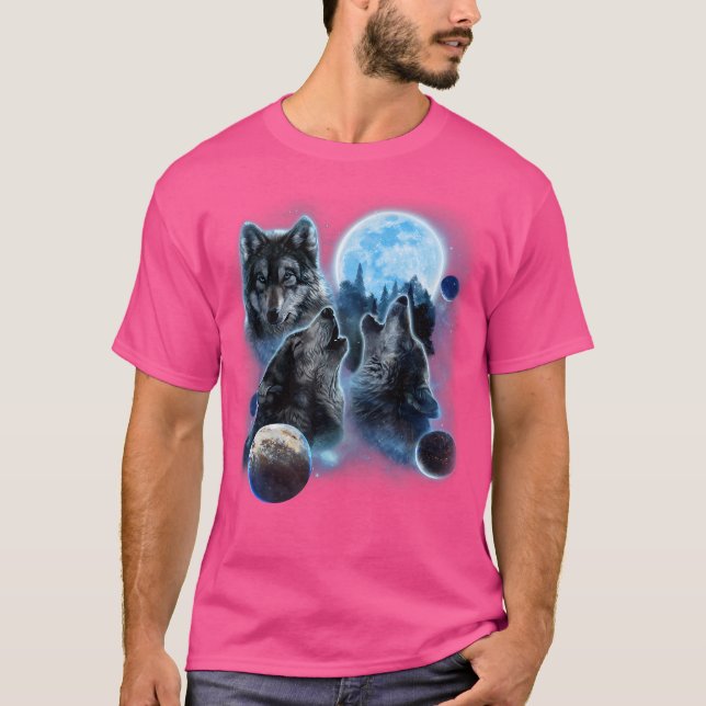 Three Wolf Howling And Moon T-Shirt (Front)