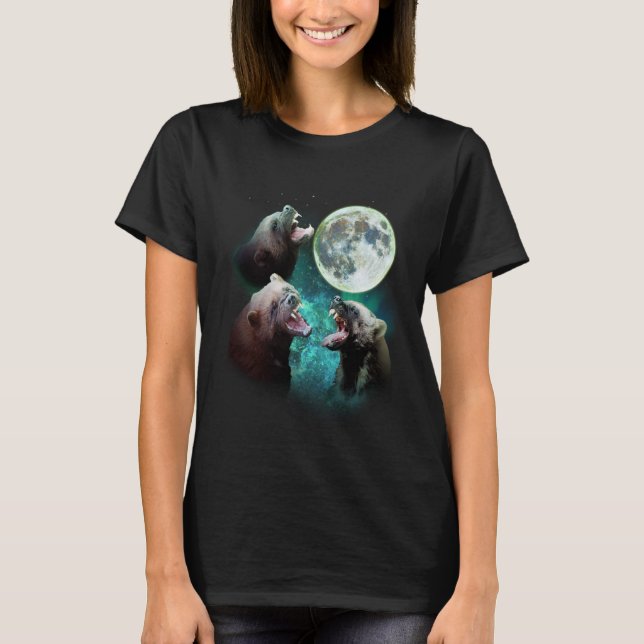 Three Wolverines Howl at Moon 3 Wolfs Funny Parody T-Shirt (Front)
