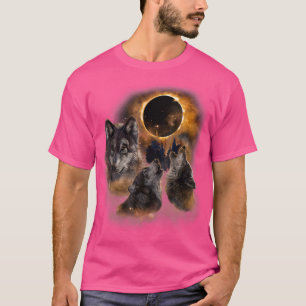 Three Wolves And Solar Eclipse Forest Wolf Animals T-Shirt