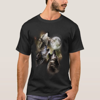 Three Wolves Howl at the Moon Wolf Lover T-Shirt