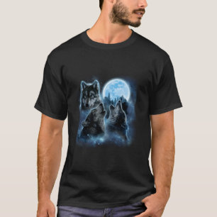 Three Wolves Howling And Moon Wolf T-Shirt