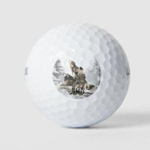 Three Wolves Howling  Animal Monogram Art Golf Balls