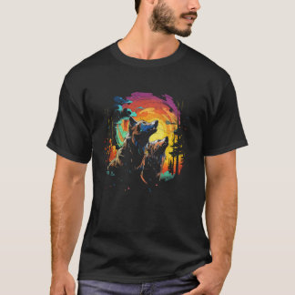Three Wolves Howling At Moon Cool Pop Art Alaska W T-Shirt